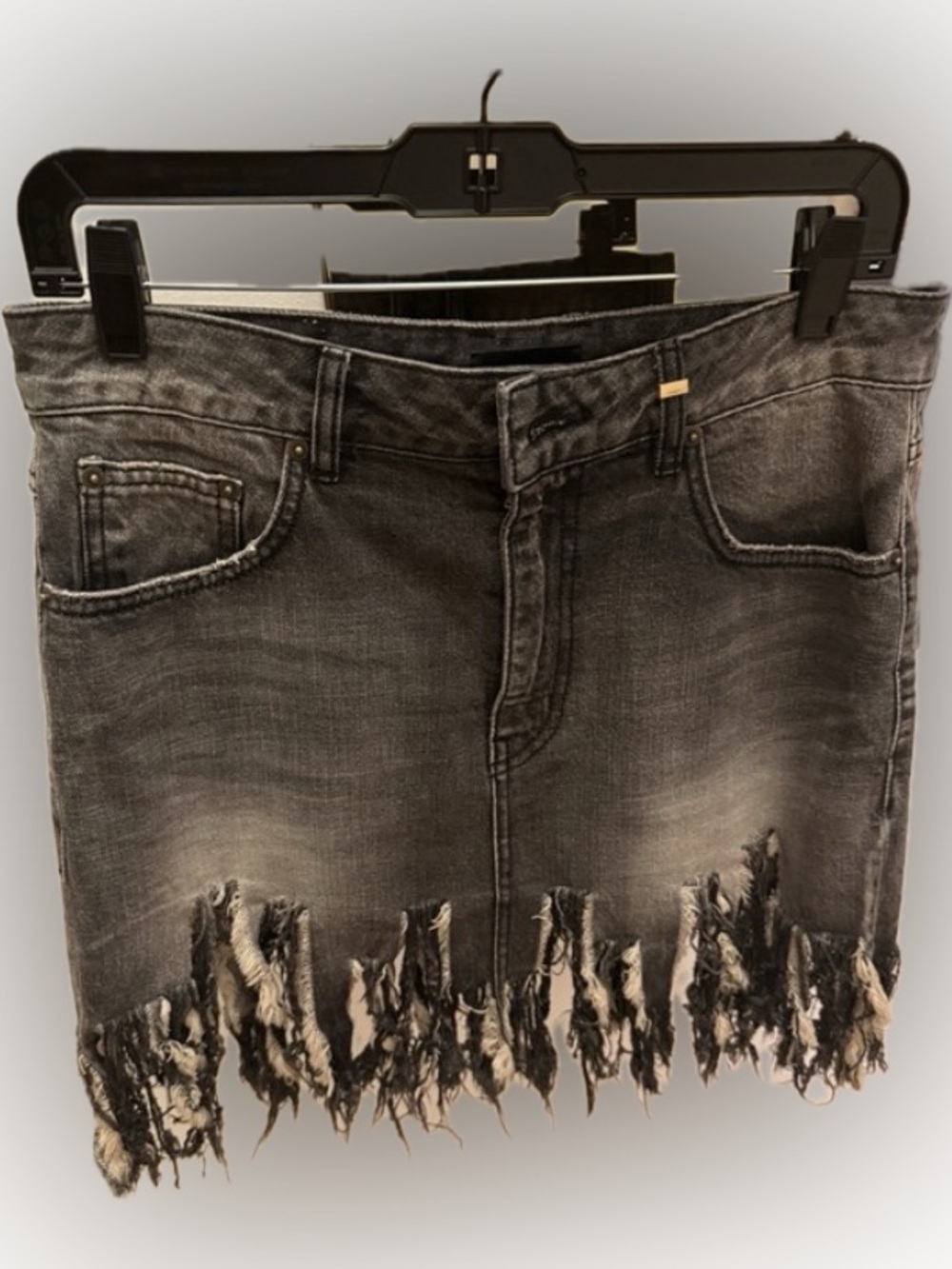 Distressed Fringe Denim Skirt - Women's